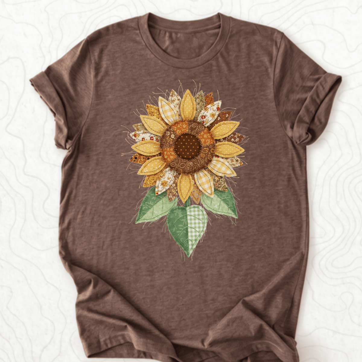 Faux Patchwork Sunflower Tee - Heather Brown