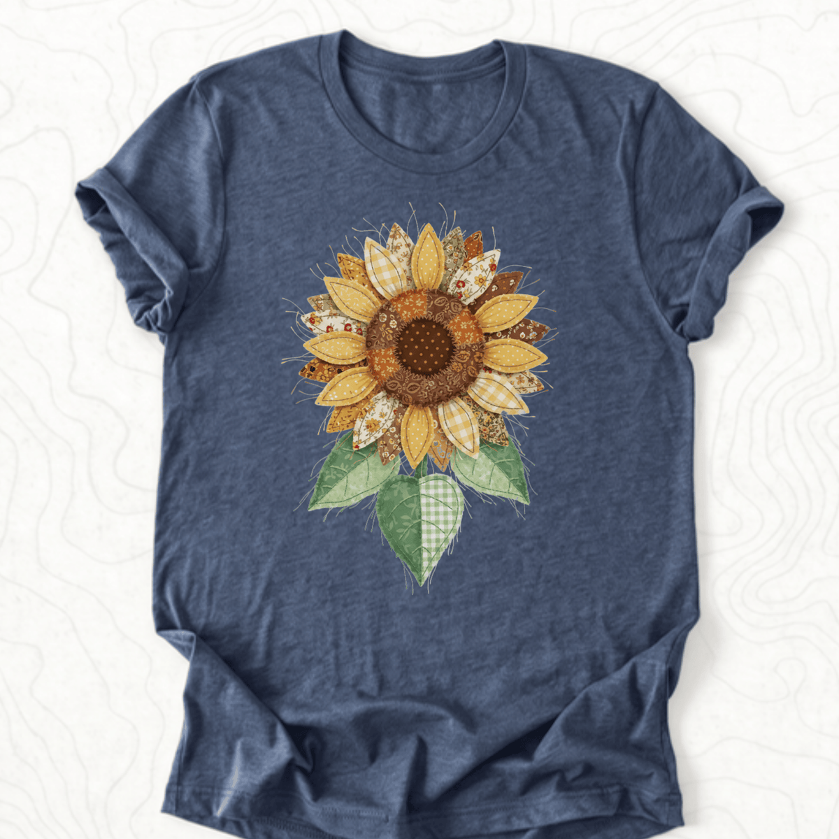 Faux Patchwork Sunflower Tee - Heather Navy