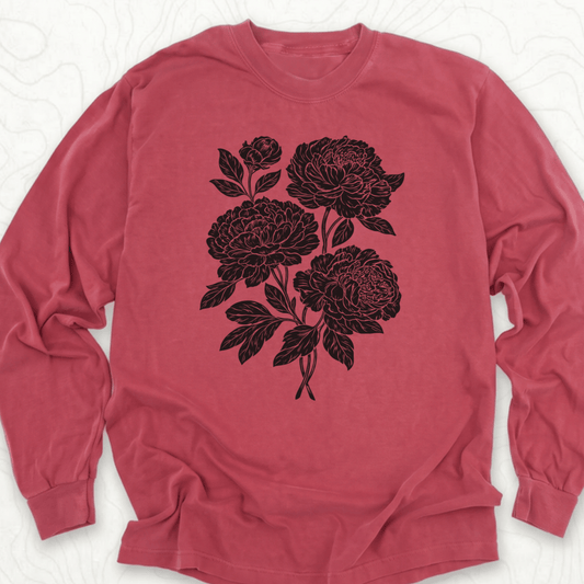 Peony Bouquet LS T-shirt - Crimson