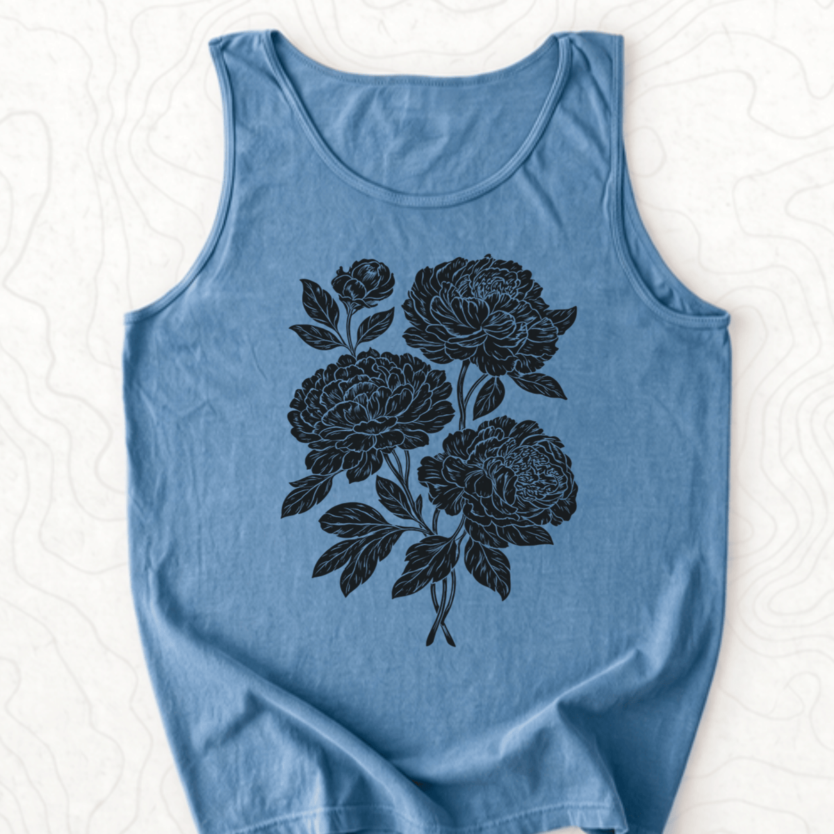 Peony Bouquet Tank Top - Blue Jean