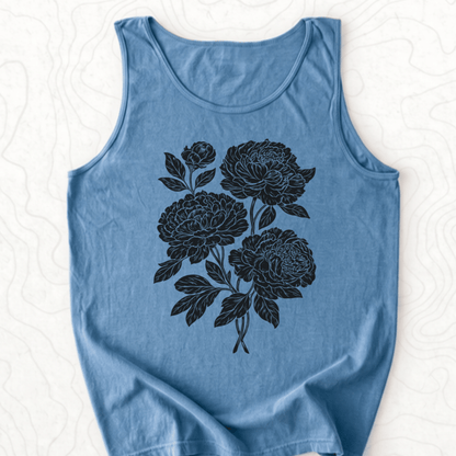 Peony Bouquet Tank Top - Blue Jean