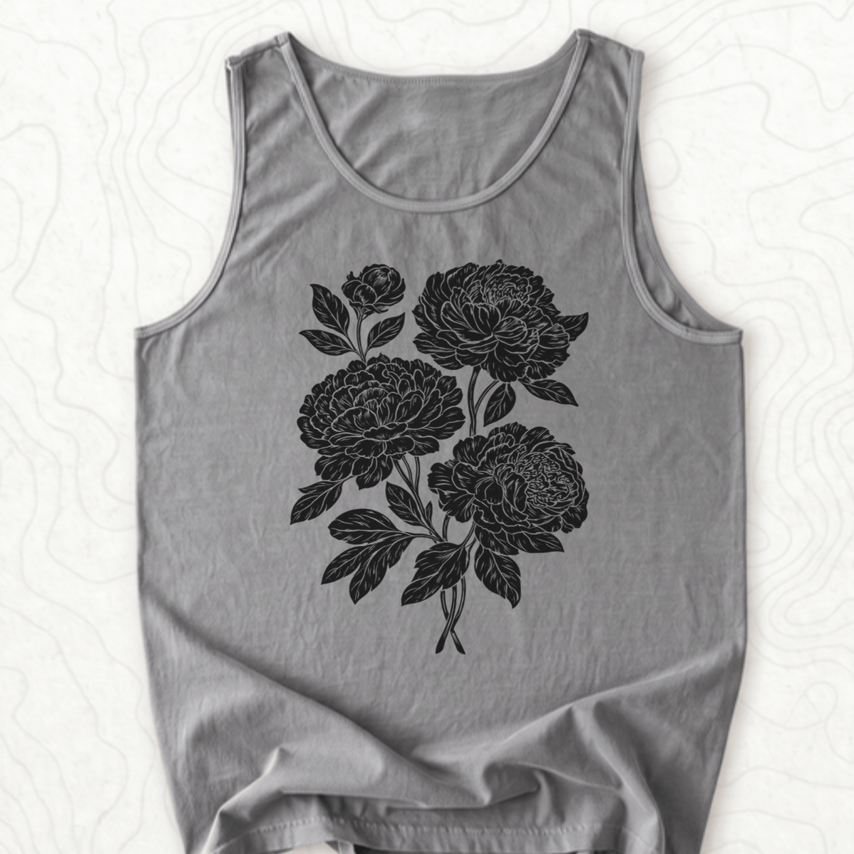 Peony Bouquet Tank Top - Grey