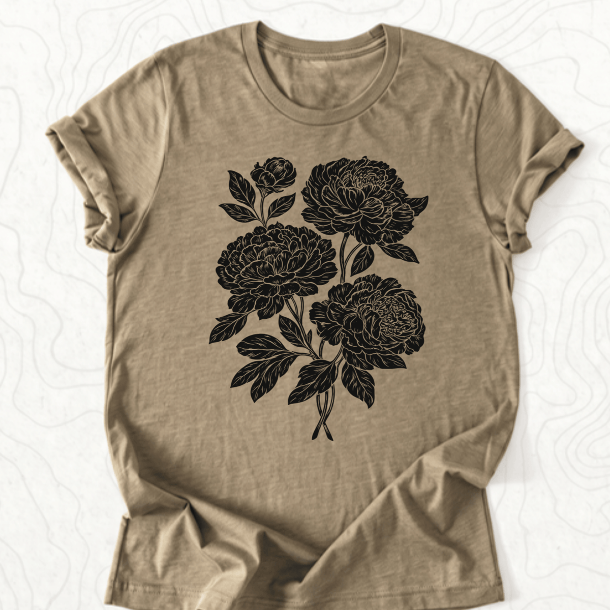 Peony Bouquet Tee - Heather Olive