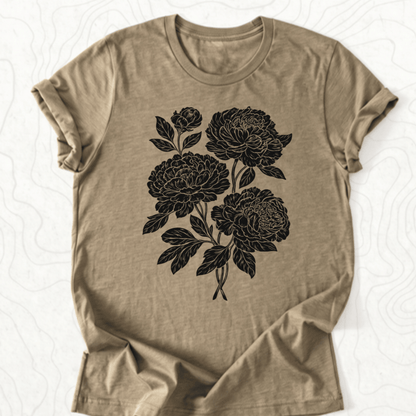 Peony Bouquet Tee - Heather Olive