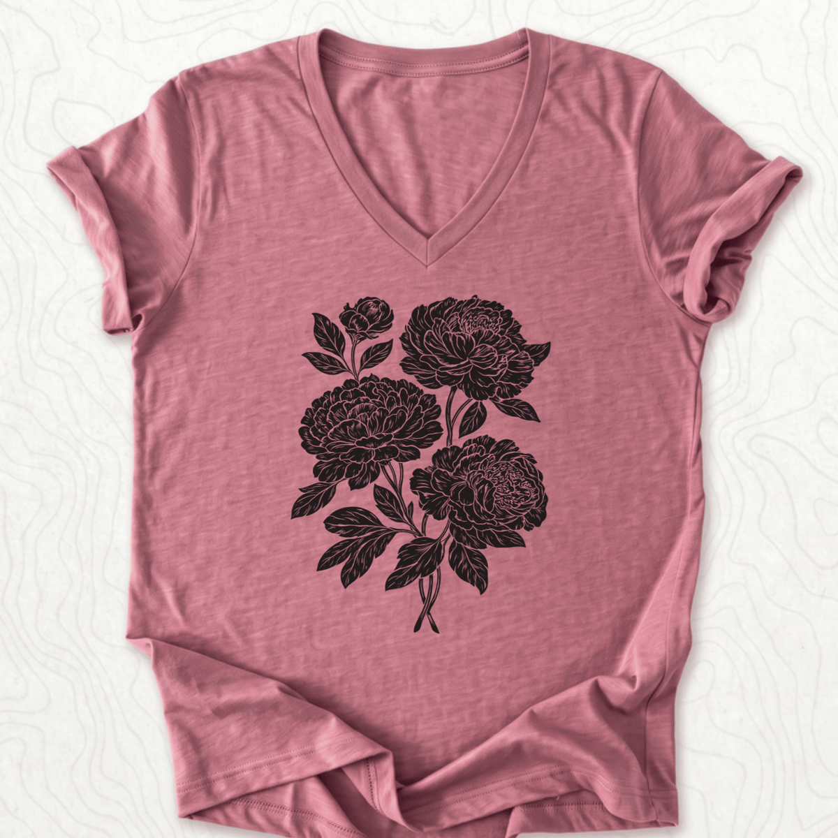 Peony Bouquet V-Neck - Heather Mauve
