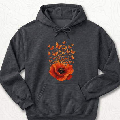Poppy Butterflies Hoodie - Dark Heather