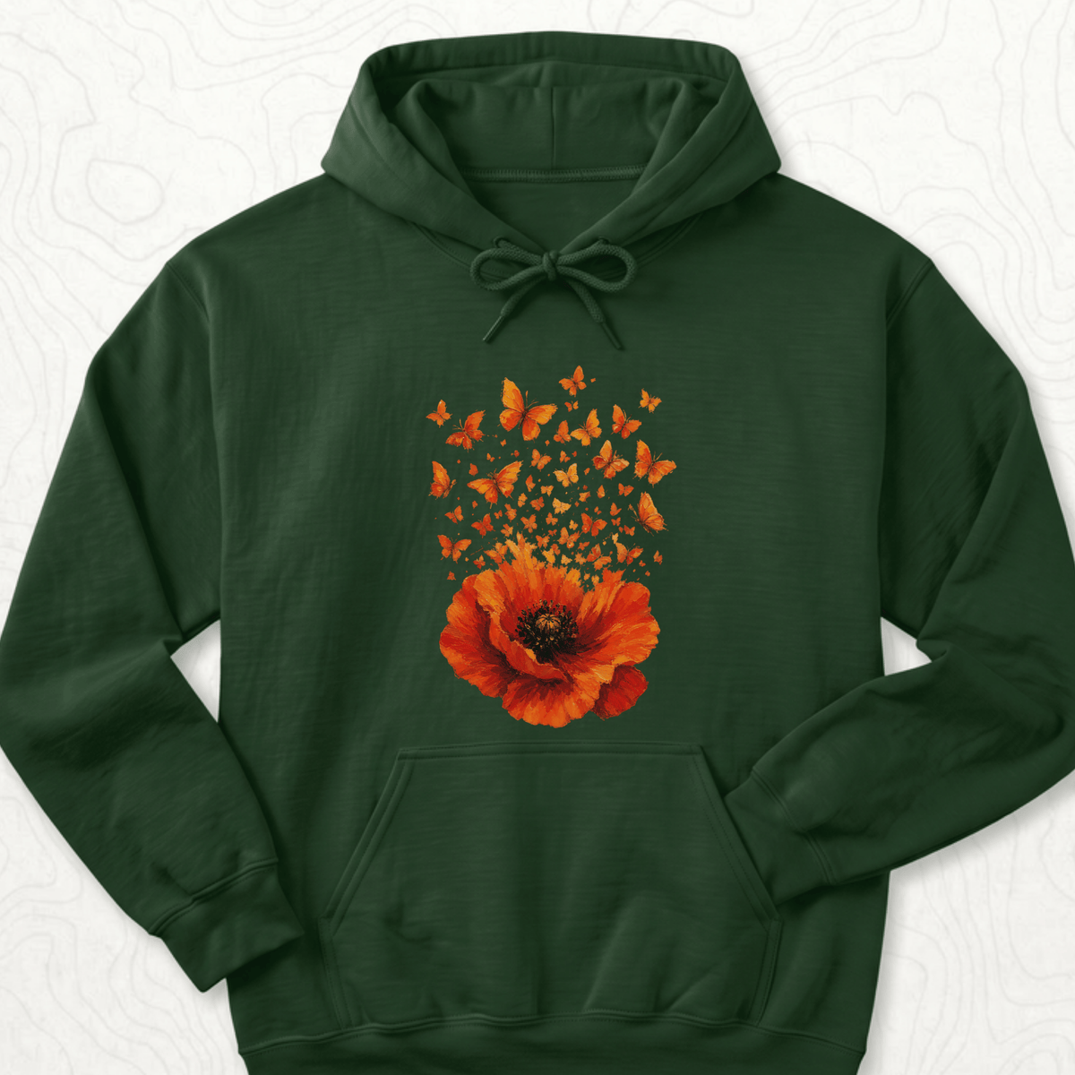 Poppy Butterflies Hoodie - Forest Green