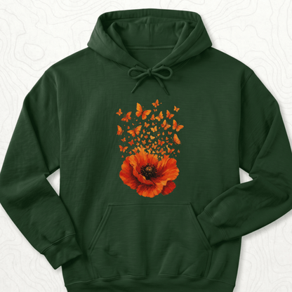 Poppy Butterflies Hoodie - Forest Green