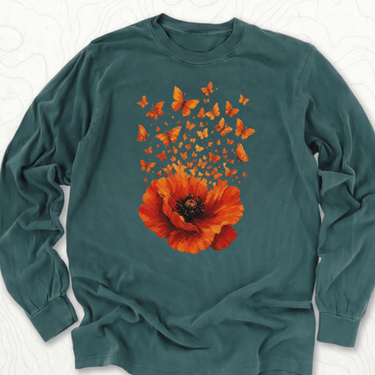 Poppy Butterflies LS T-shirt - Blue Spruce