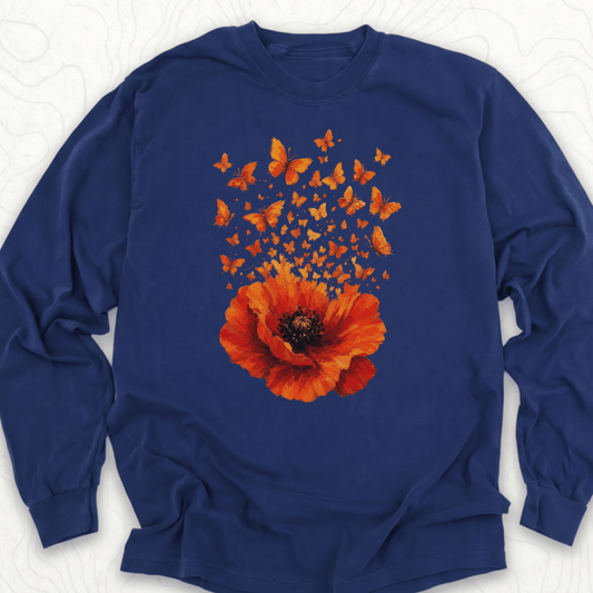 Poppy Butterflies LS T-shirt - True Navy