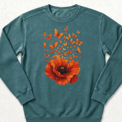 Poppy Butterflies Sweatshirt - Blue Spruce