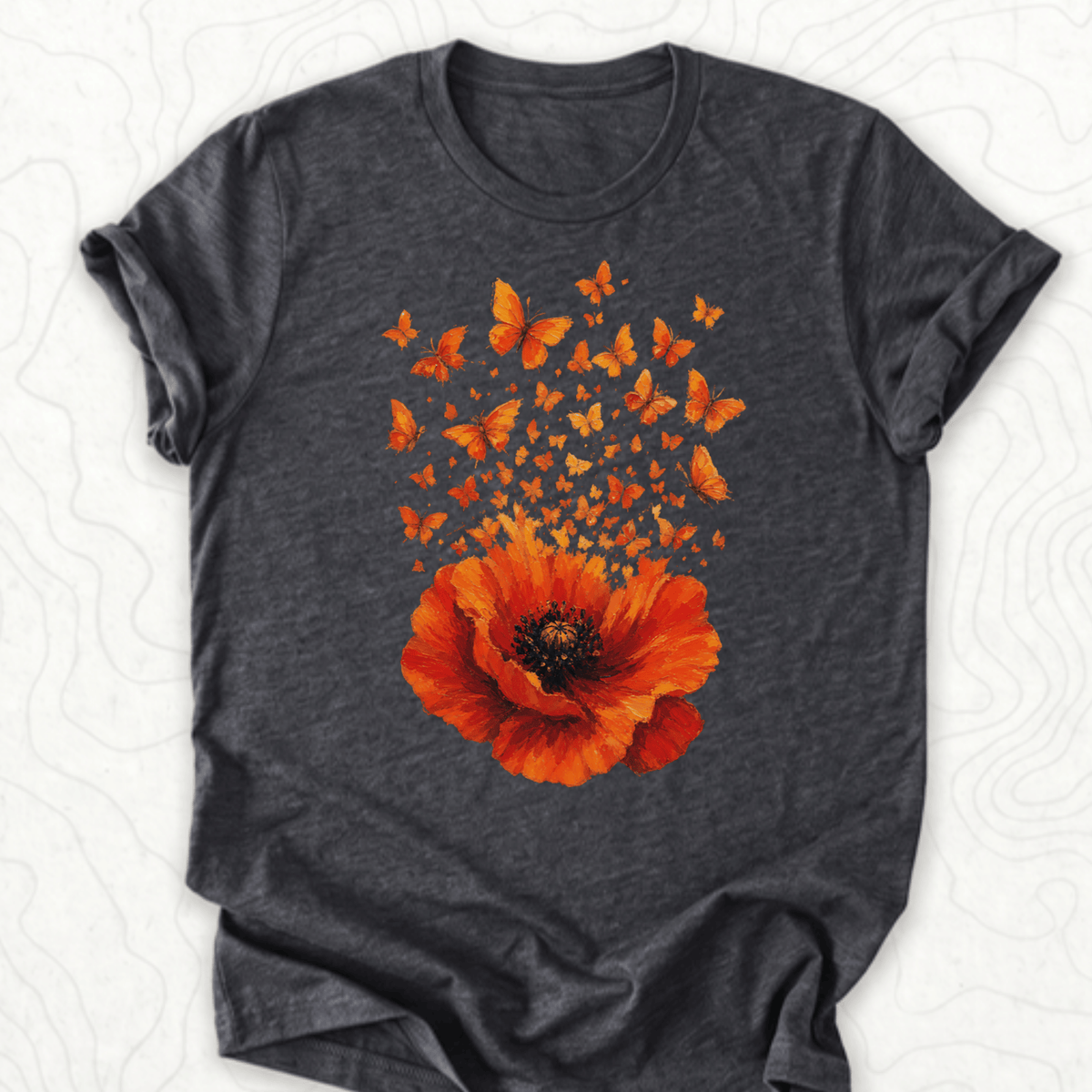 Poppy Butterflies Tee - Dark Grey Heather