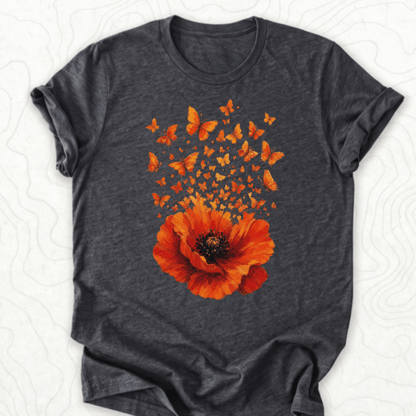 Poppy Butterflies Tee - Dark Grey Heather