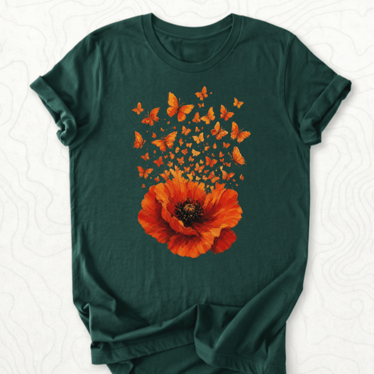 Poppy Butterflies Tee - Forest