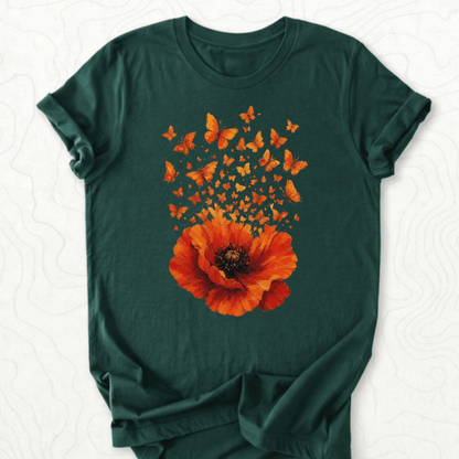 Poppy Butterflies Tee - Forest