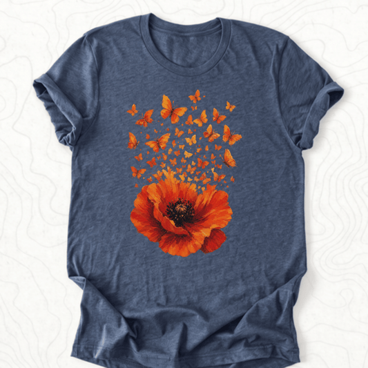 Poppy Butterflies Tee - Heather Navy