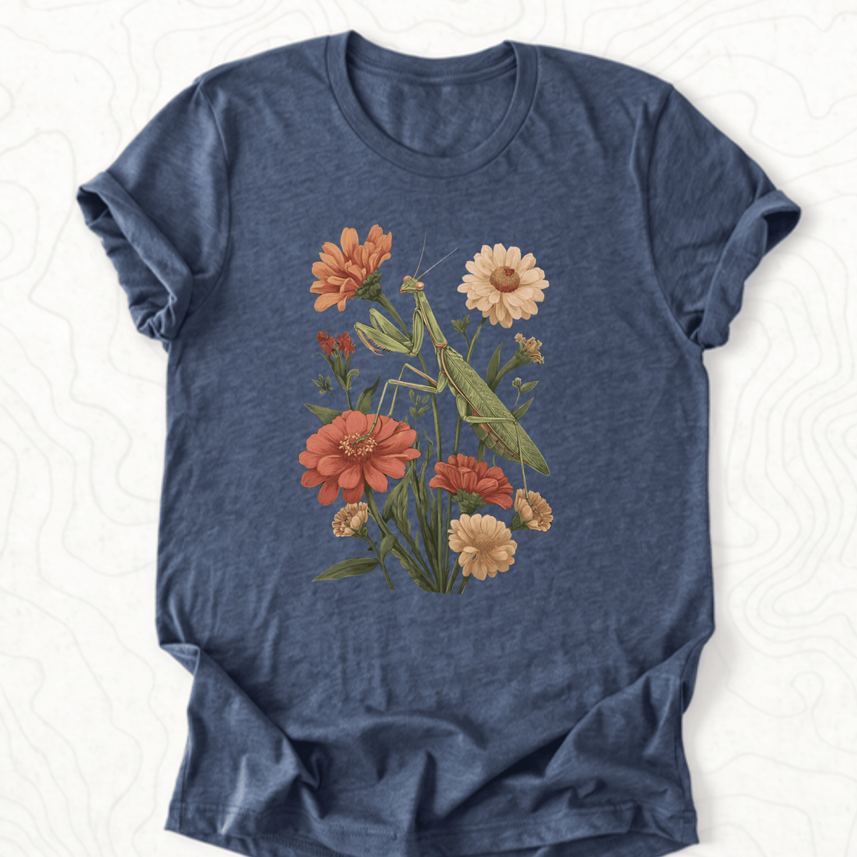 Praying Mantis Tee - Heather Navy