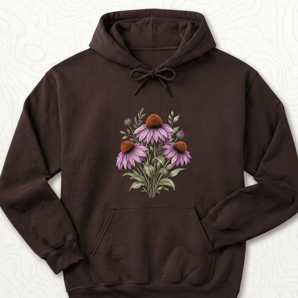 Purple Coneflower Hoodie - Dark Chocolate