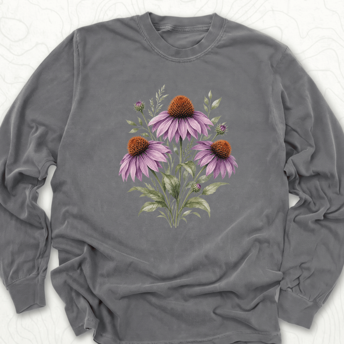 Purple Coneflower LS T-shirt - Pepper
