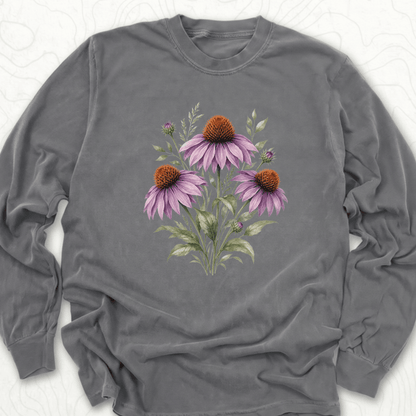 Purple Coneflower LS T-shirt - Pepper