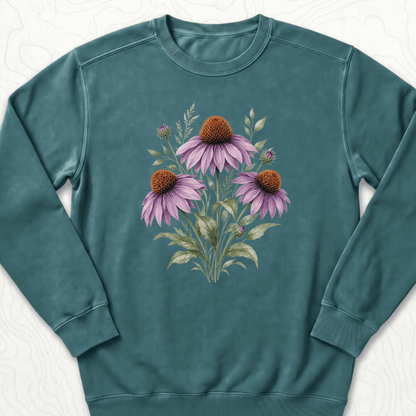 Purple Coneflower Sweatshirt - Blue Spruce