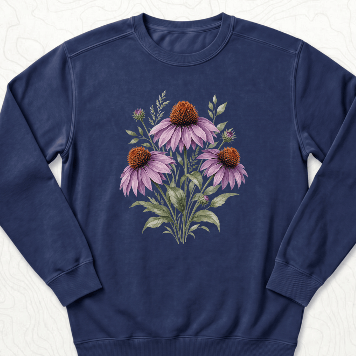Purple Coneflower Sweatshirt - True Navy