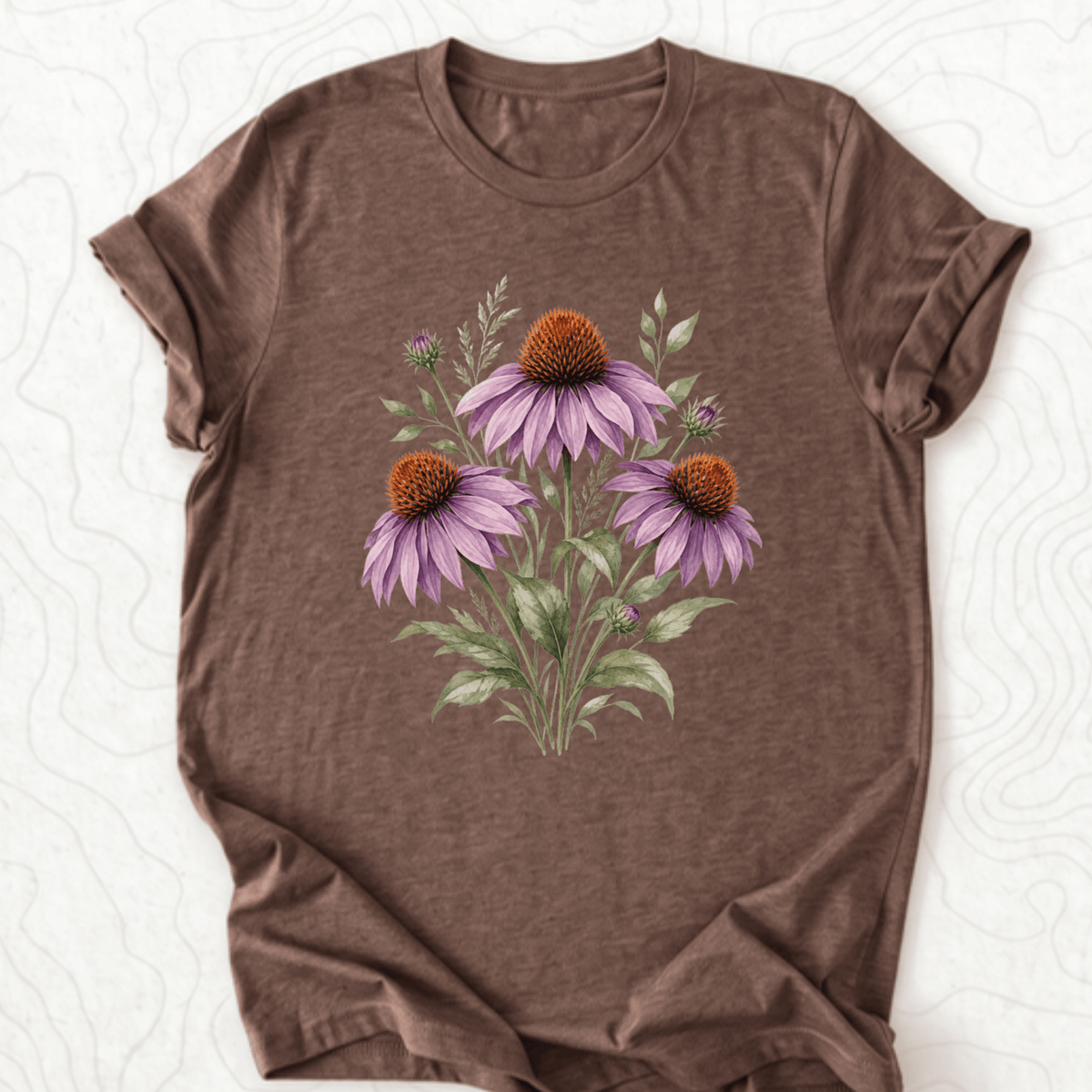 Purple Coneflower Tee - Heather Brown