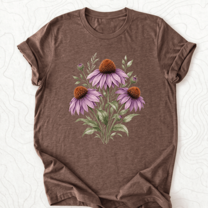 Purple Coneflower Tee - Heather Brown