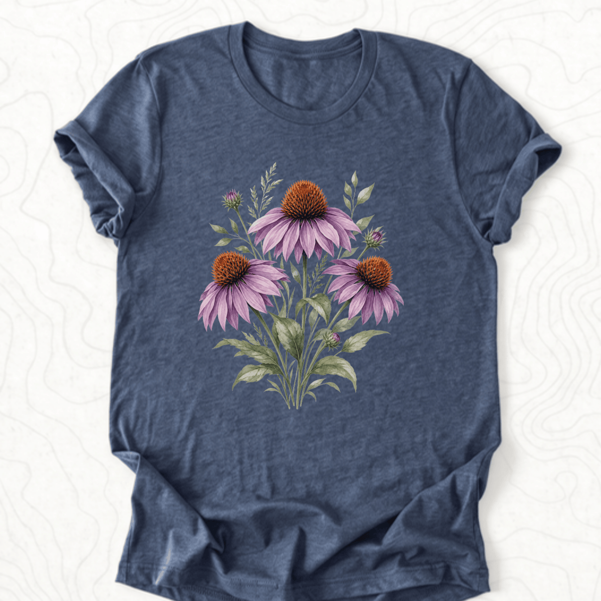 Purple Coneflower Tee - Heather Navy