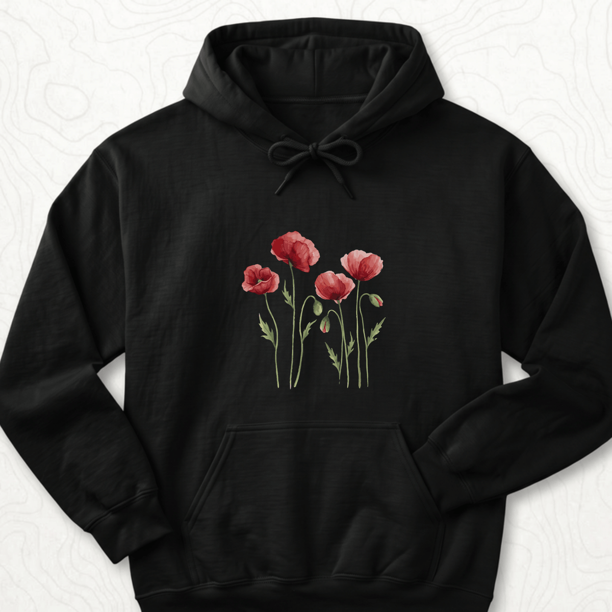 Red Poppies Hoodie - Black