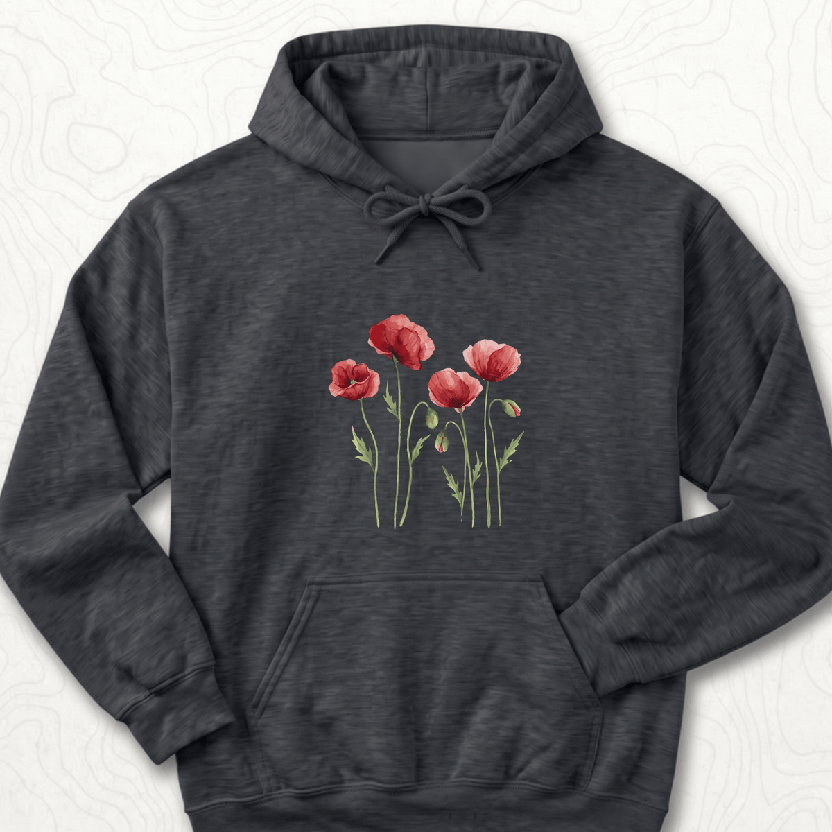 Red Poppies Hoodie - Dark Heather