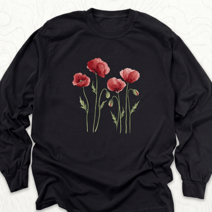 Red Poppies LS T-shirt - Black