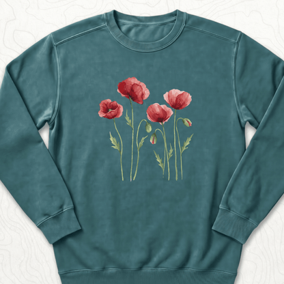 Red Poppies Sweatshirt - Blue Spruce