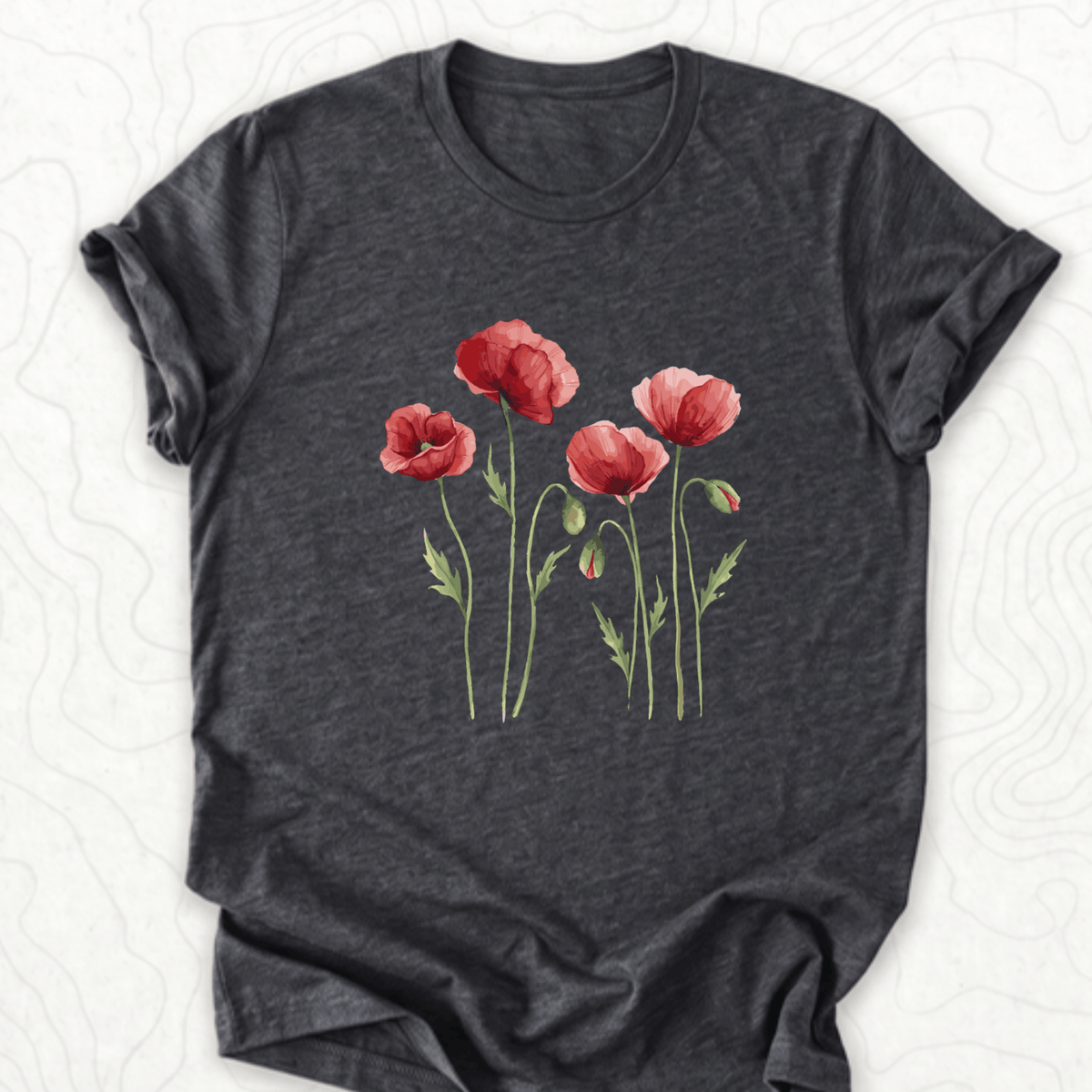 Red Poppies Tee - Dark Grey Heather