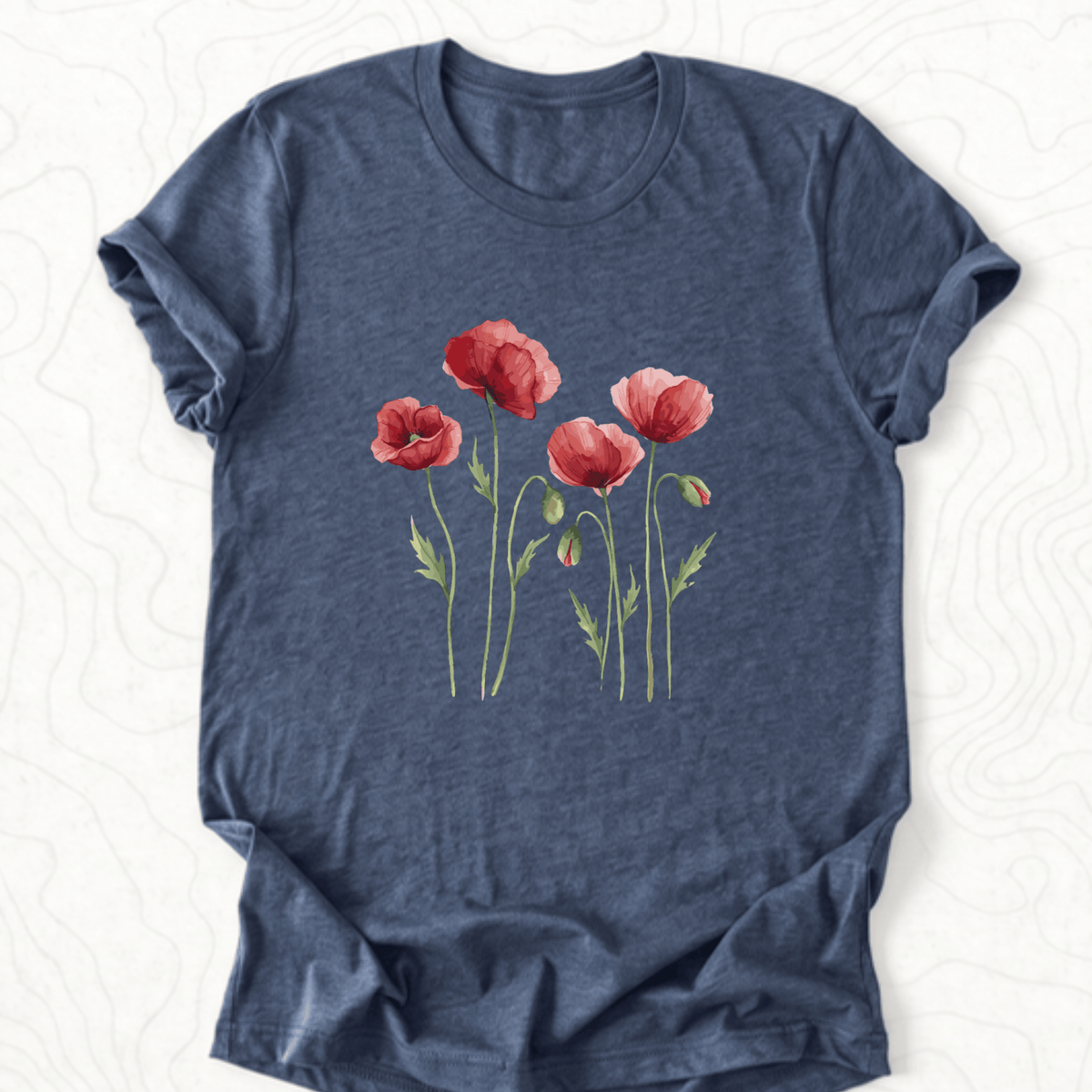 Red Poppies Tee - Heather Navy