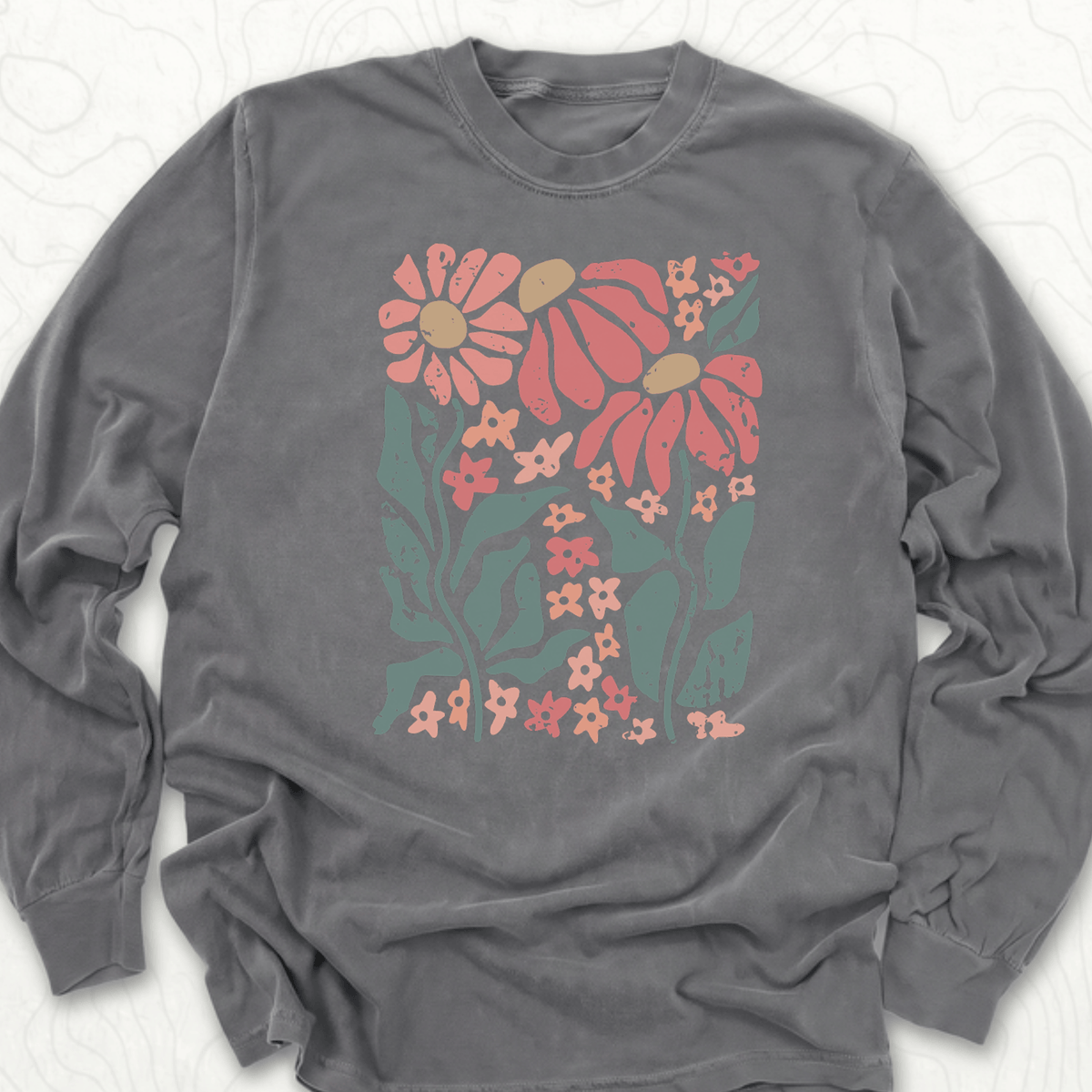 Retro Floral LS T-shirt - Pepper