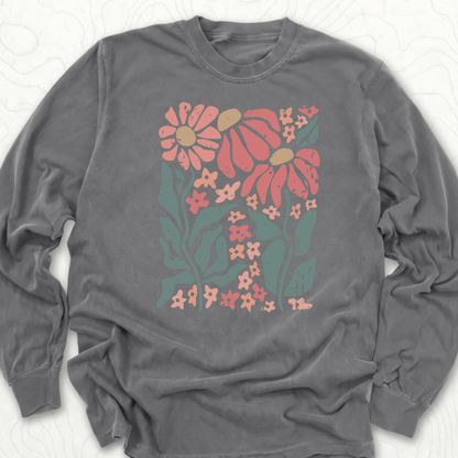 Retro Floral LS T-shirt - Pepper