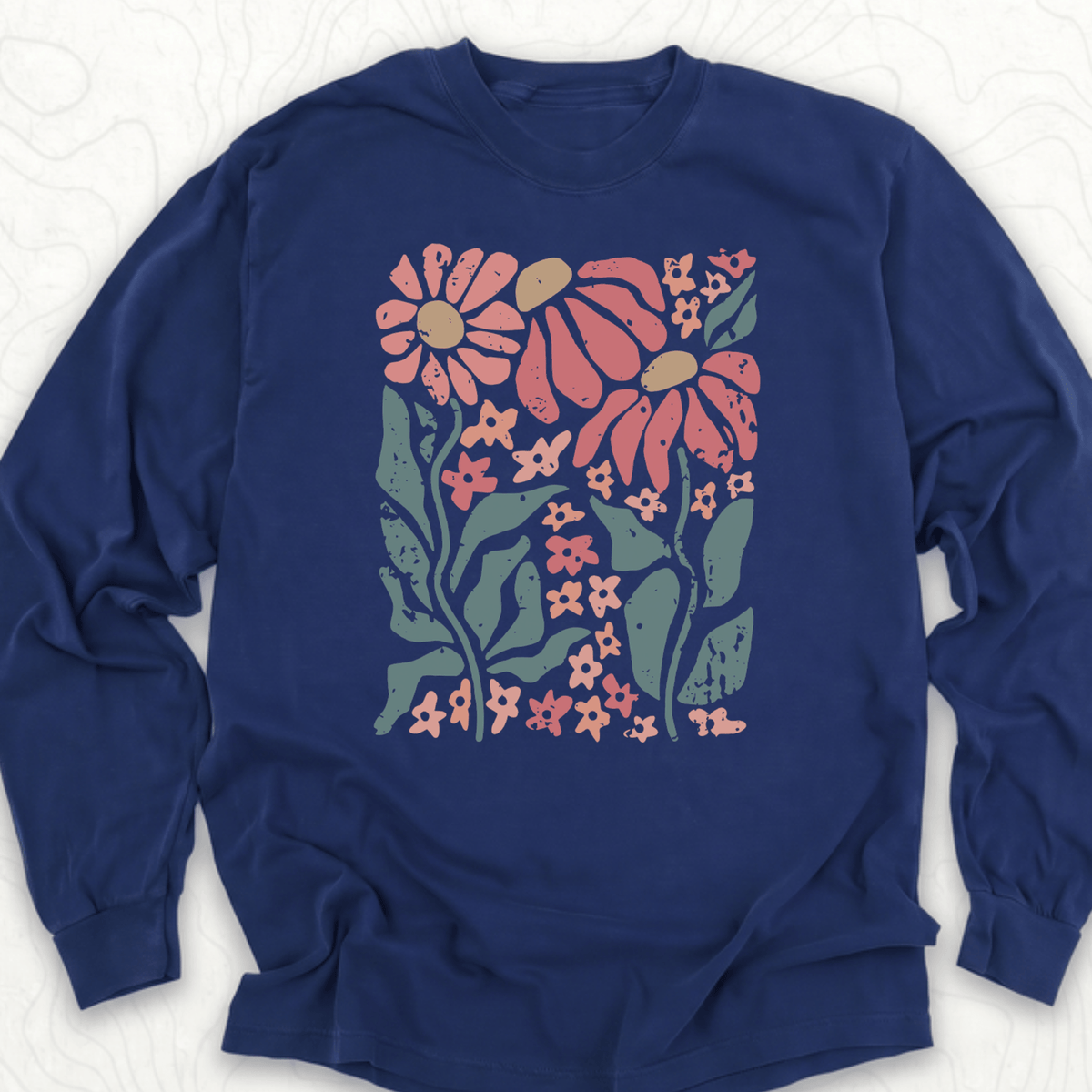 Retro Floral LS T-shirt - True Navy