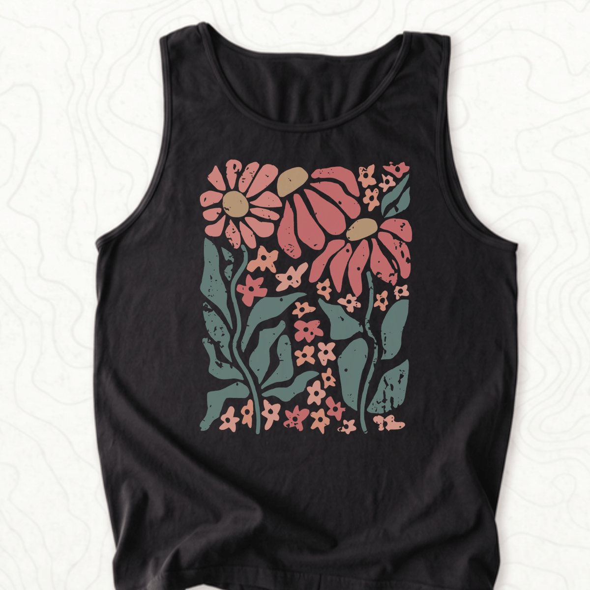 Retro Floral Tank Top - Black