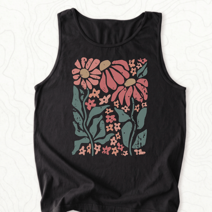 Retro Floral Tank Top - Black