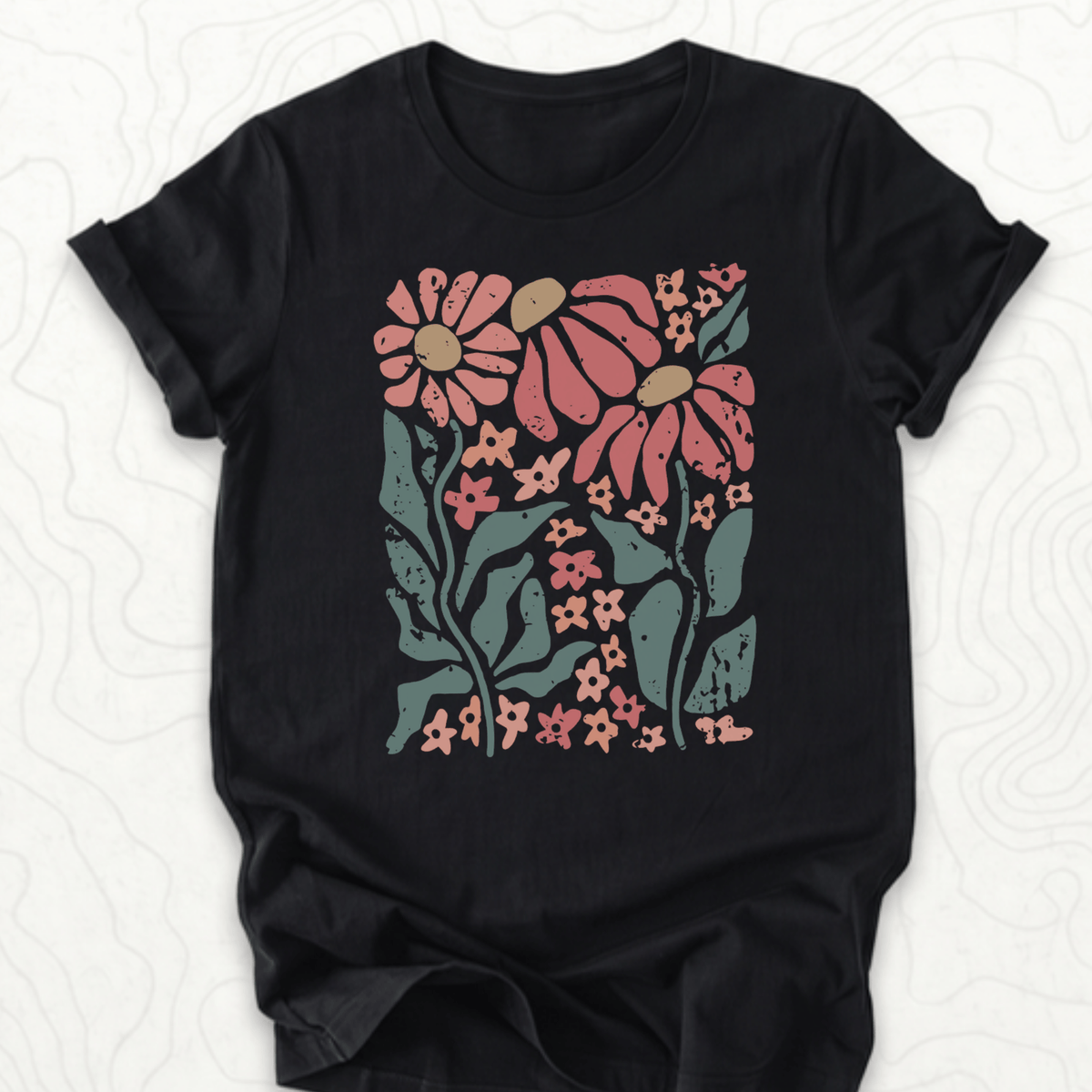 Retro Floral Tee - Black