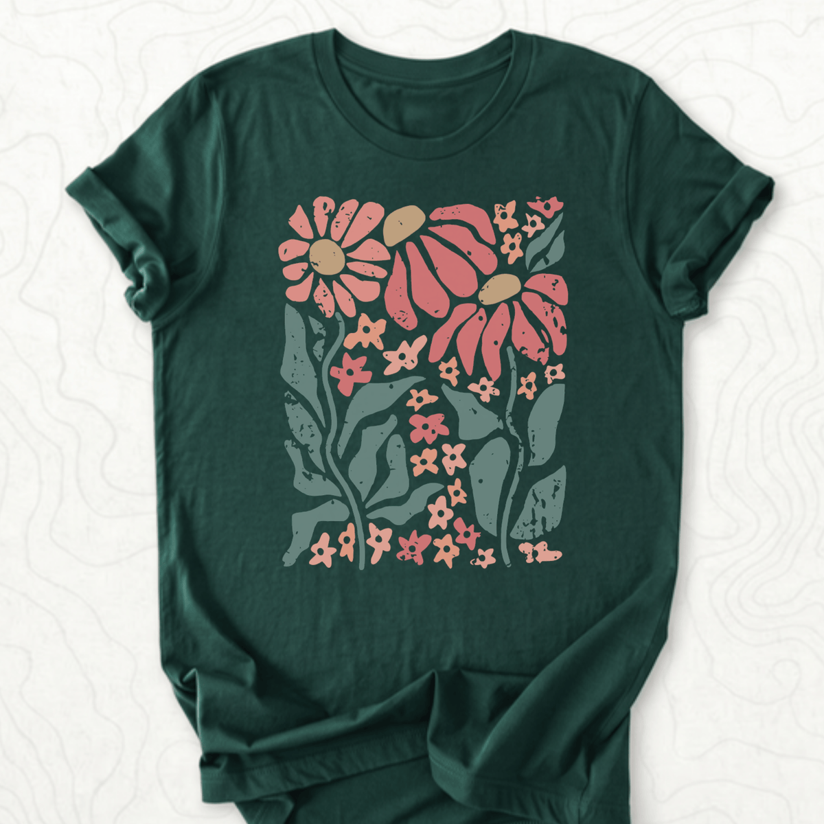 Retro Floral Tee - Forest