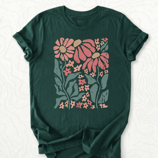 Retro Floral Tee - Forest