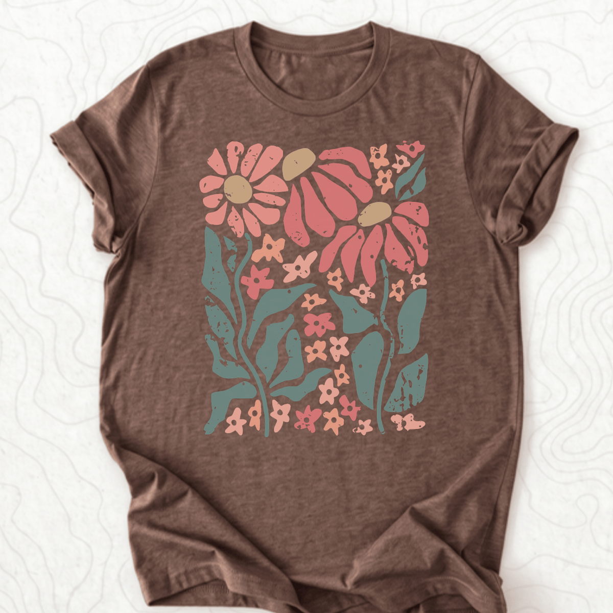 Retro Floral Tee - Heather Brown