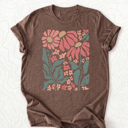 Retro Floral Tee - Heather Brown