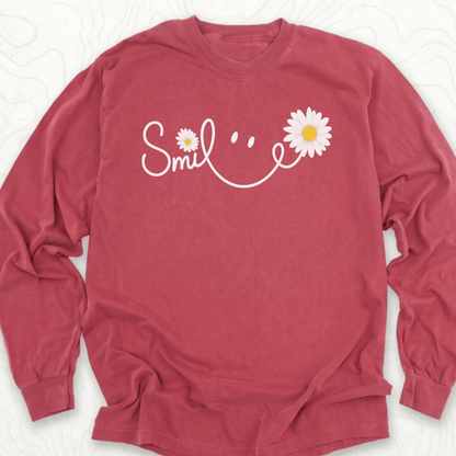 Smile Daisy LS T-shirt - Crimson