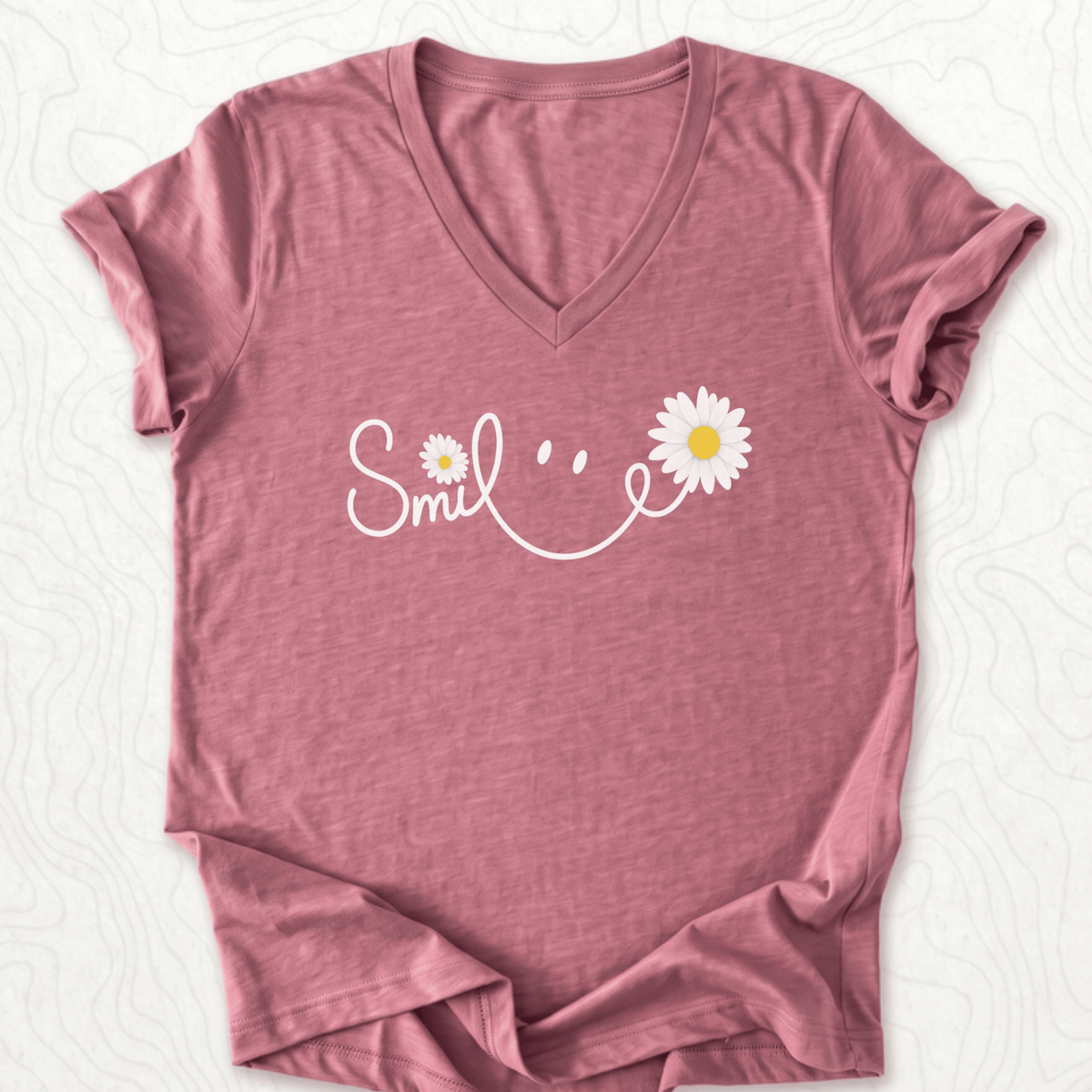 Smile Daisy V-Neck - Heather Mauve