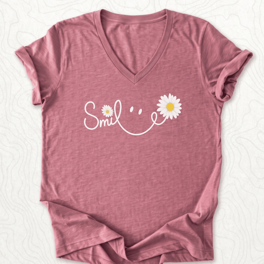 Smile Daisy V-Neck - Heather Mauve