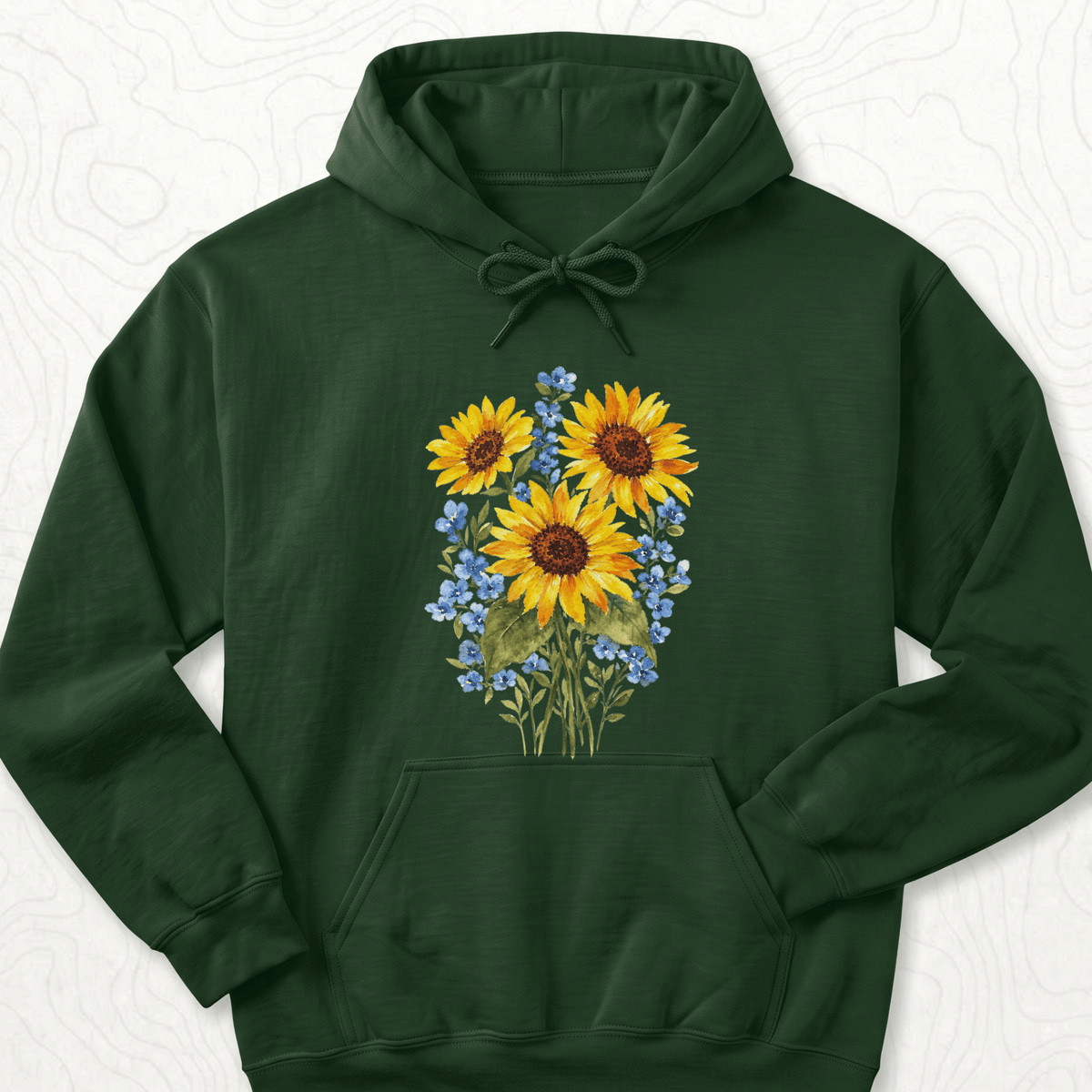 Sunflower Bouquet Hoodie - Forest Green