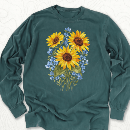 Sunflower Bouquet LS T-shirt - Blue Spruce
